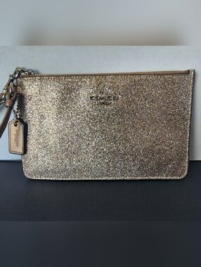 Coach Glitter Medium Sized Wristlet, Gold & Silver, 2015, EUC